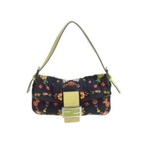 FENDI Beaded Mamma Bucket One Shoulder Hobo Bag Black Multicolored Green Logo